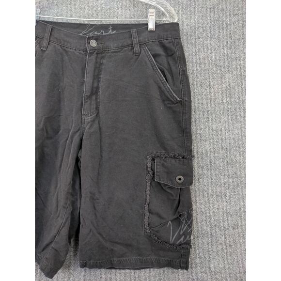 Mens Vurt Cargo Shorts Size 34 Black Pockets 100% Cotton Logo - Picture 4 of 9